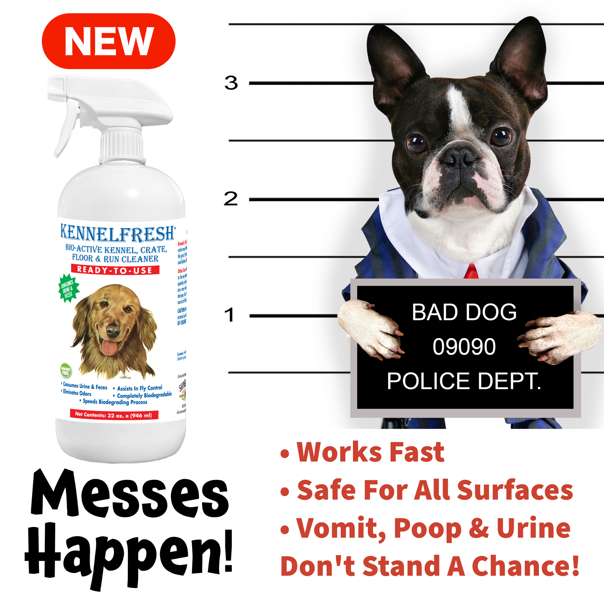 Kennel Fresh ready-to-use spray with bad dog and product benefits 