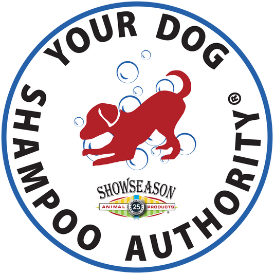"Your Dog Shampoo Authority" with red dog Showseason badge. 