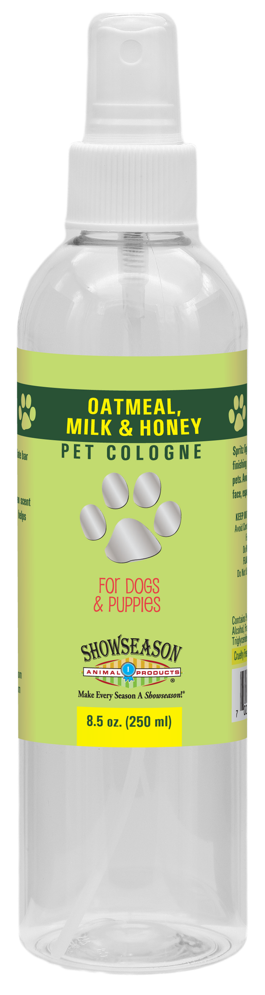 Oatmeal, milk and honey Pet Cologne in 8.5 ounce pump spray bottle. 