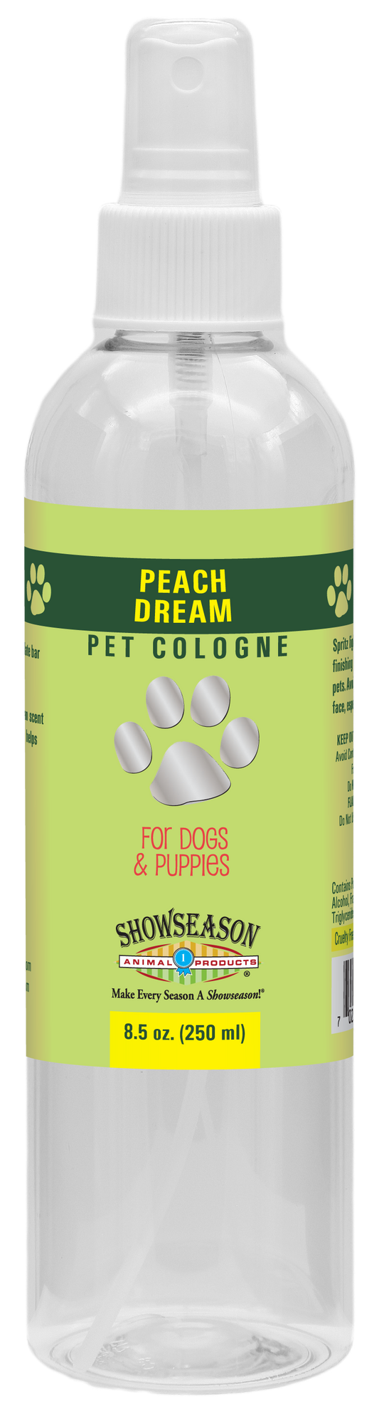 Peach Dream pet Cologne in 8.5 ounce pump spray bottle.