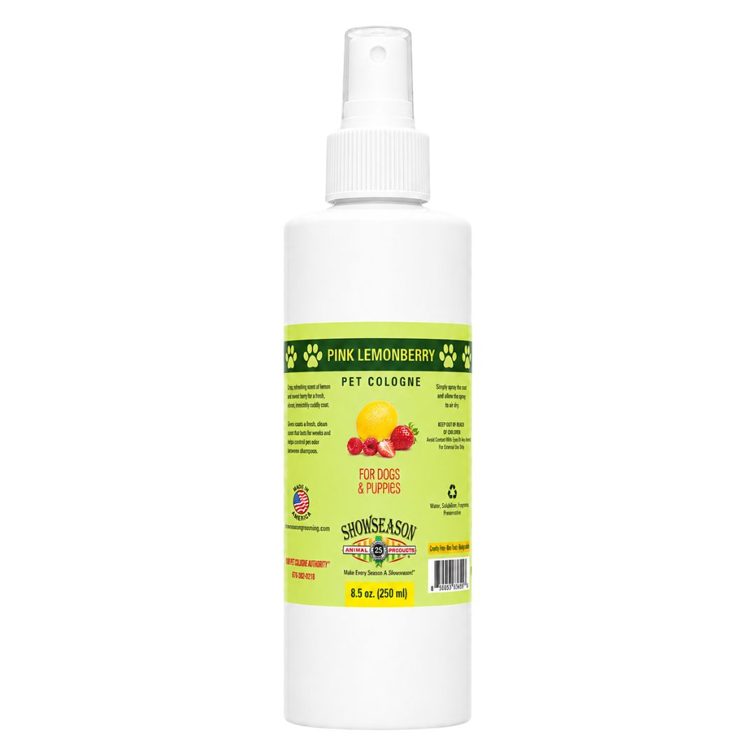 Front view of an 8.5 oz bottle of Showseason® Pink Lemonberry Pet Cologne