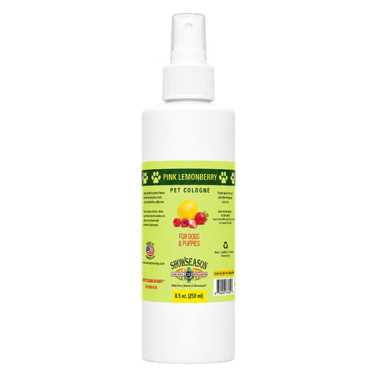 Front view of an 8.5 oz bottle of Showseason® Pink Lemonberry Pet Cologne