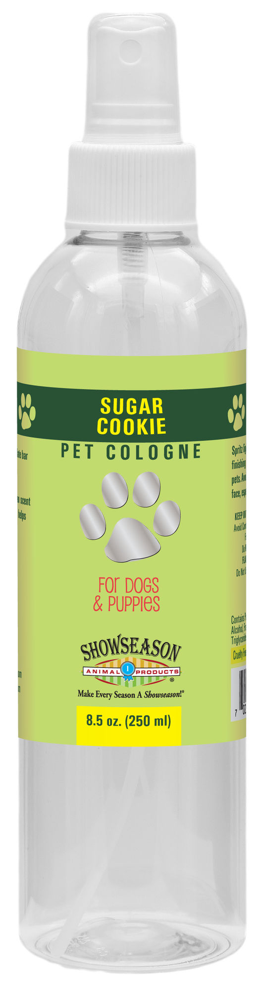 Sugar Cookie Pet Cologne in 8.5 ounce spray bottle. 