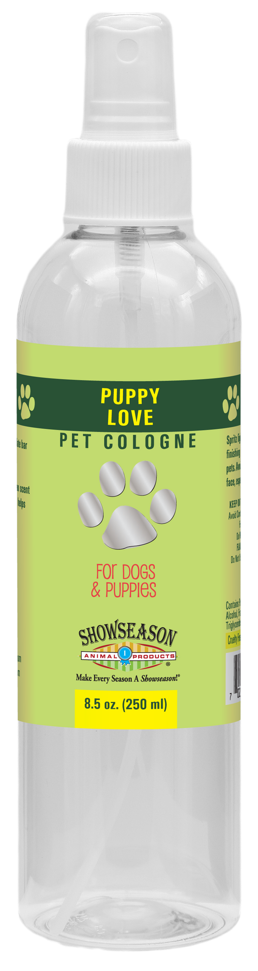 Showseason Puppy Love Pet Cologne in an 8.5 ounce spray bottle. 