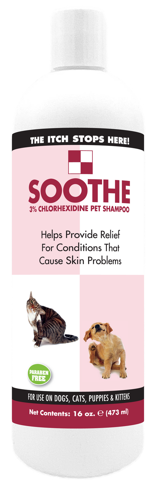 Soothe Pet Shampoo in 16 ounce bottle. 